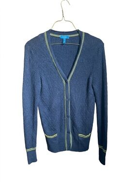 Vintage Y2K Escada Sport Merino Wool Cotton Knit Cardigan Navy Yellow Size S